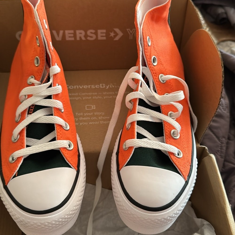 Converse Custom Orange and Black High Tops - Picture 7 of 8